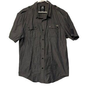 Men's Ecko Unltd Gray S/S Button Down Shirt Miliary Chest Pockets Size XL EUC
